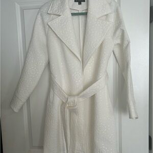 INC International Concepts White Floral Textured Coat